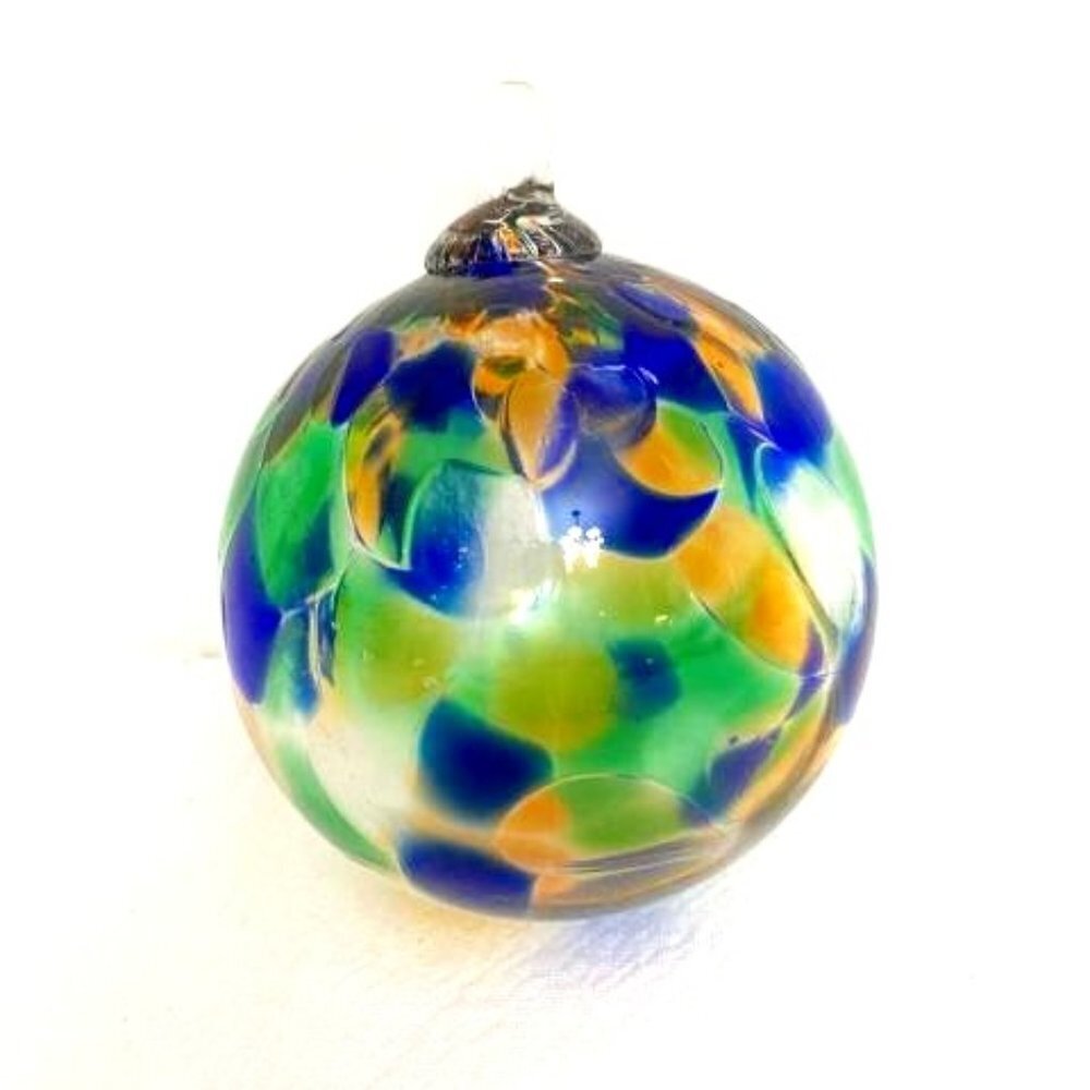 Kitras Art Glass Ball 3" D Ornament Multi Colored Hand Blown Made in Canada